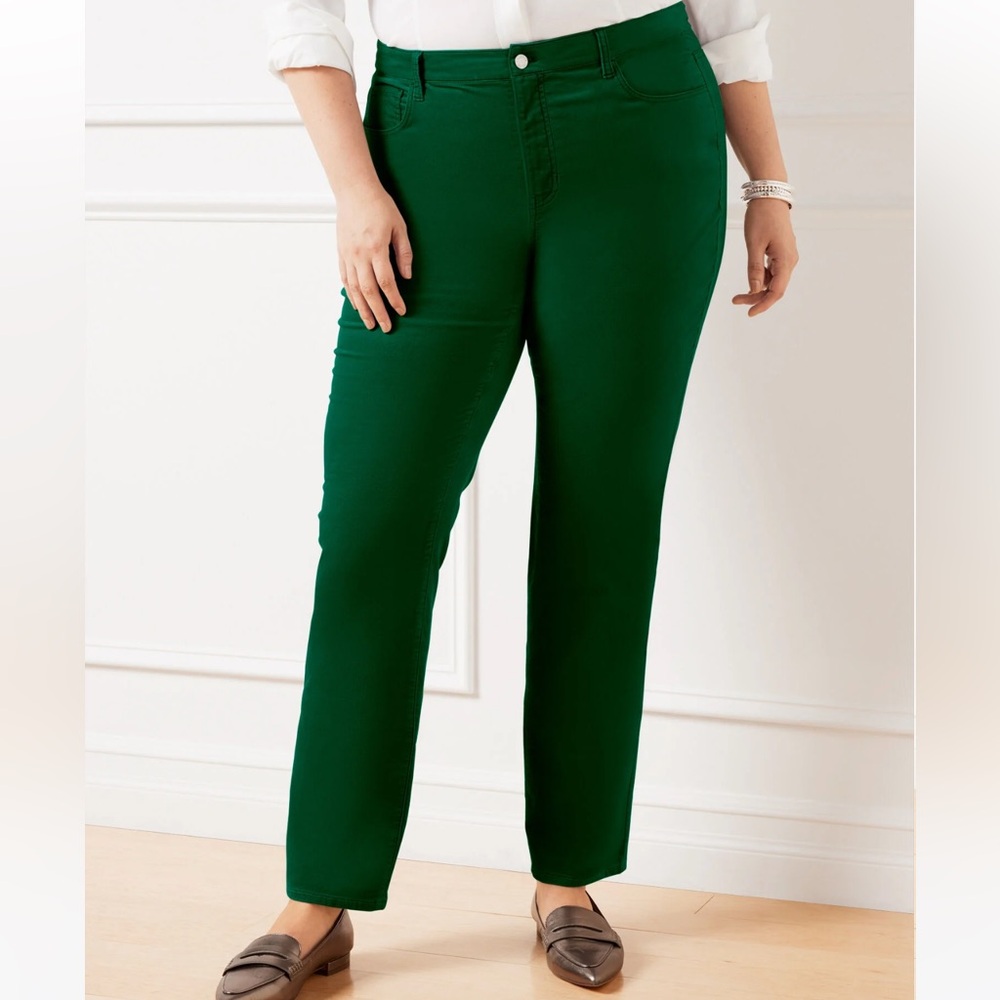 Talbots Velveteen Straight Leg Pants Emerald Green Slimming Panel NWT-16 Petite
